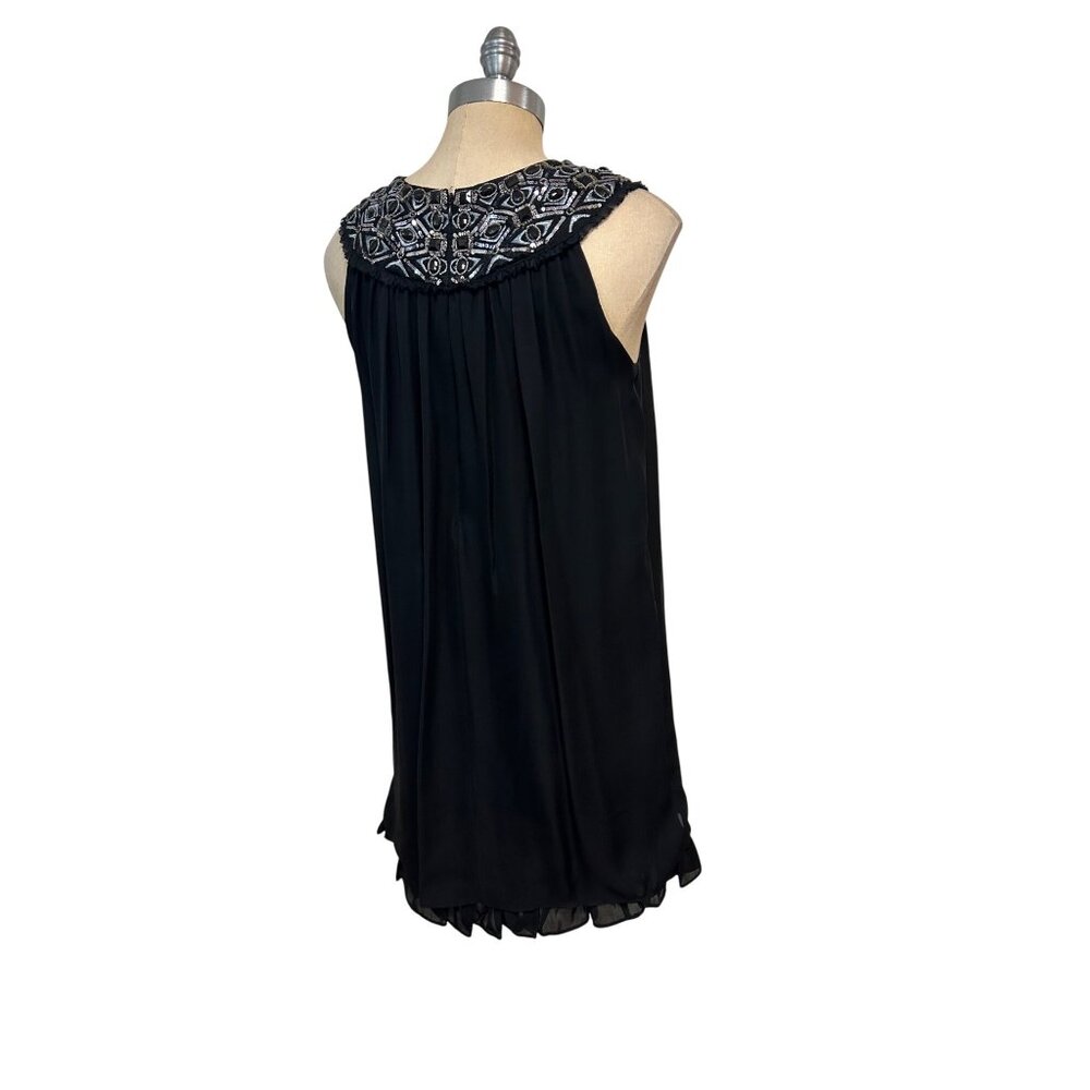 Alice + Olivia Black Embellished Silk Sleeveless Dress With Beaded Neckline Smal - Picture 3 of 5